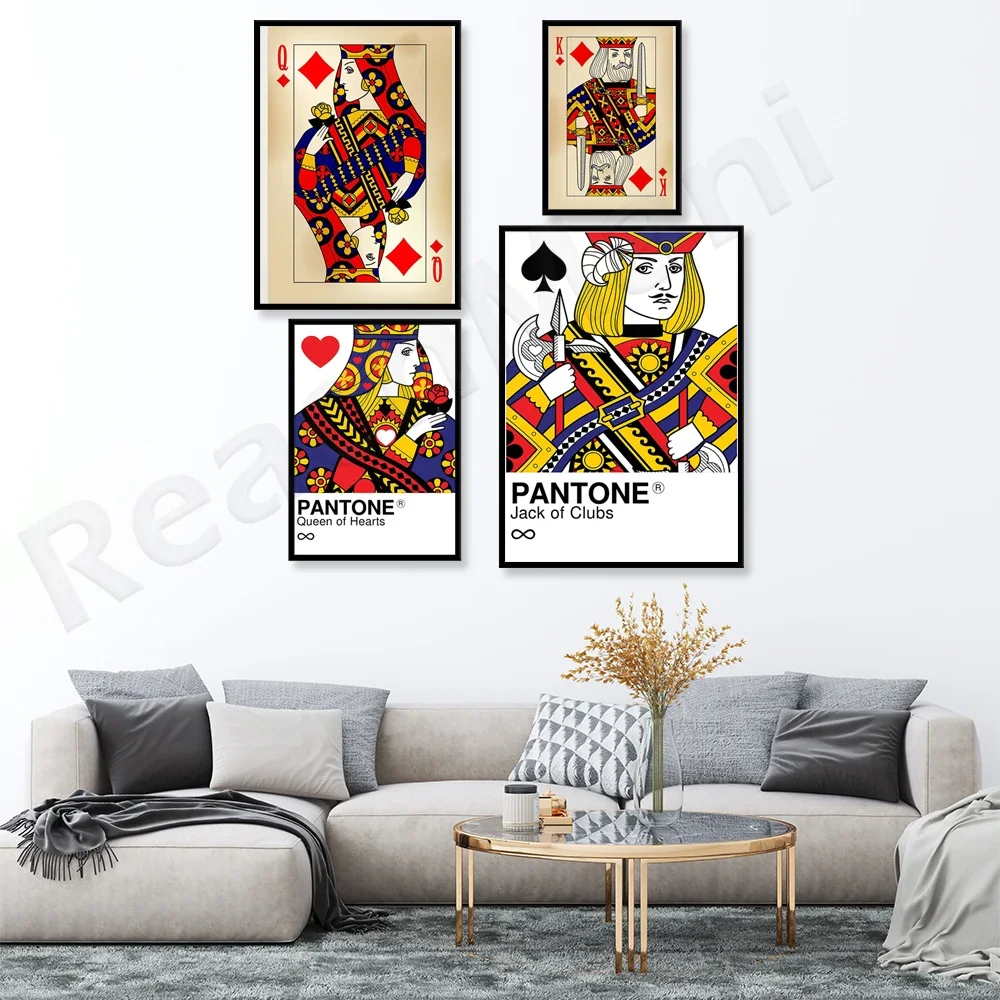 Pantone poster, queen of hearts, royal art, retro playing cards, wall trend in 2022, fashion decorative graphic art, printable l