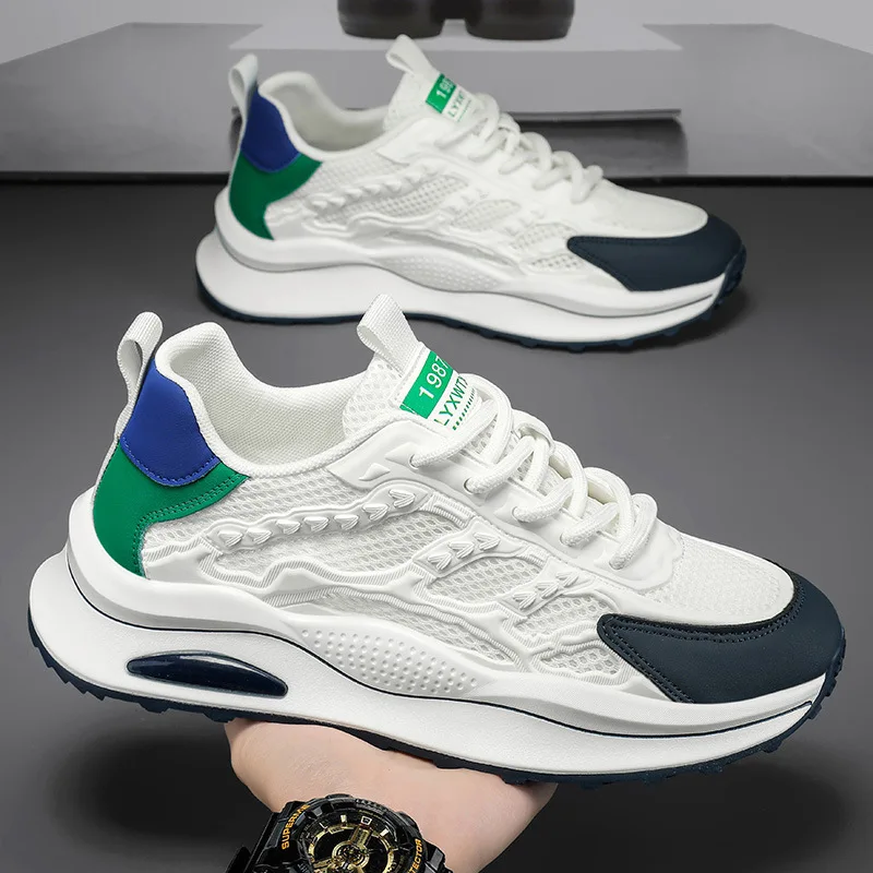 New Summer Breathable Mesh Shoes Men Thick Bottom Heightening White Sneakers Lightweight Casual Trendy Shoes Rubber Sole Shoes