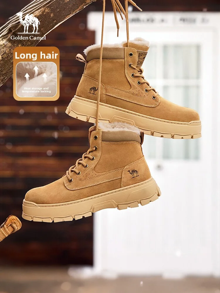 Golden Camel High-top Men's Shoes 2026 Winter Plus Velvet Warm Snow Boots Outdoor Waterproof Wear-Resistant Non-slip Hiking Boot