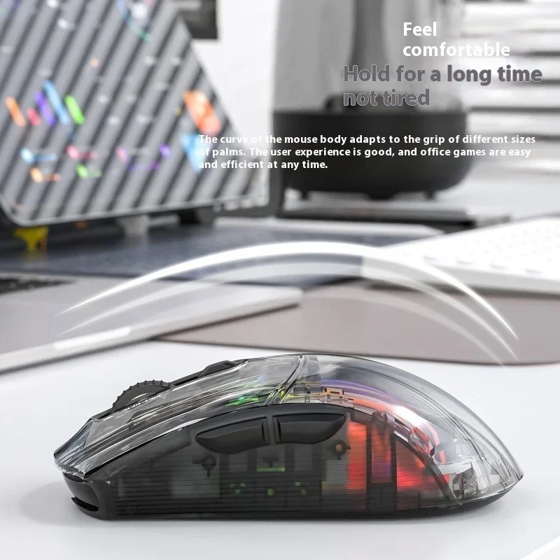 Imagem -02 - Ataque Shark-x2pro Rgb Mouse Bluetooth sem Fio Tri Mode Ratos Transparentes Base de Carregamento Magnético Computador Low Delay Gaming Presentes