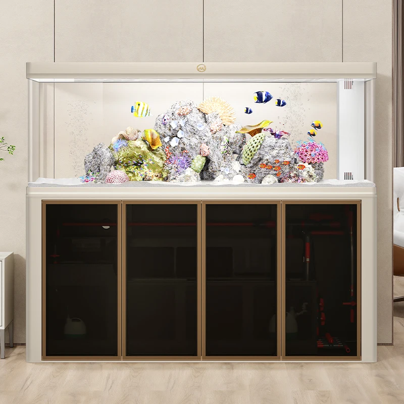 

Arc fish tank living room household bottom filter hot bending ultra-white glass ecological industrial wind aquarium