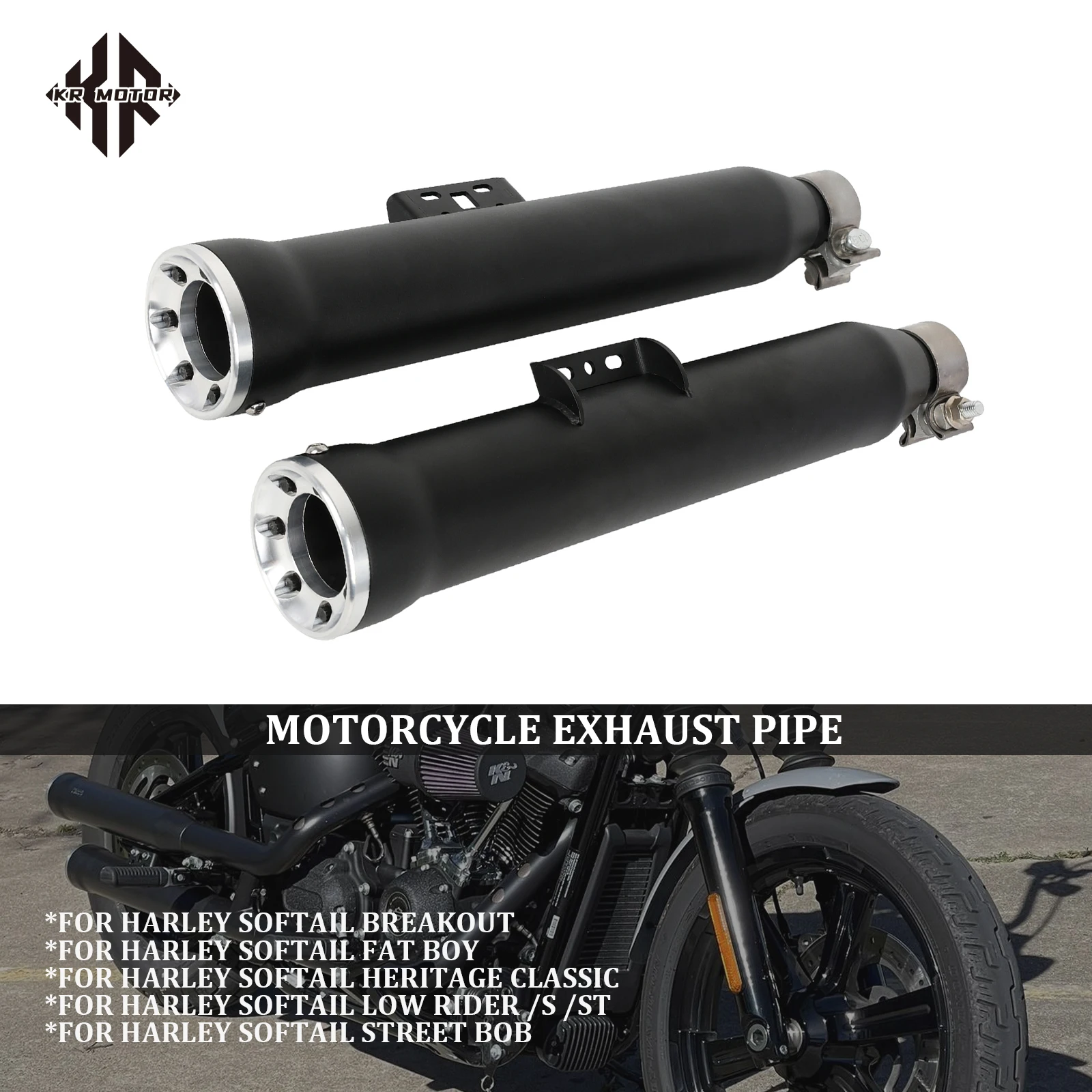 Motorcycle 3-Inch Slip-on Exhaust System Muffler Pipe Fits For Harley Softail Street Bob Low Rider S Fat Bob Breakout 2018-2024