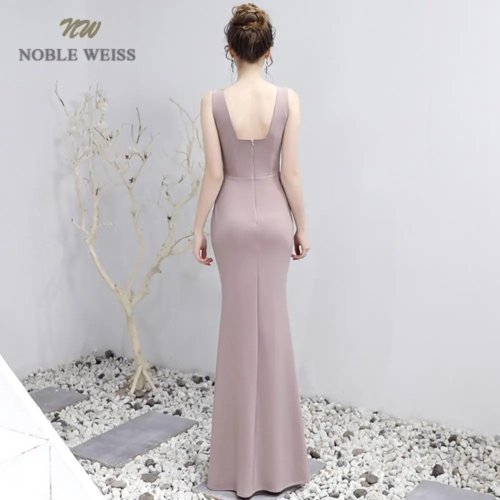 Sexy Prom Dress V-Neck Floor-Length Satin Beading Prom Dresses With Split Party Dress Customized