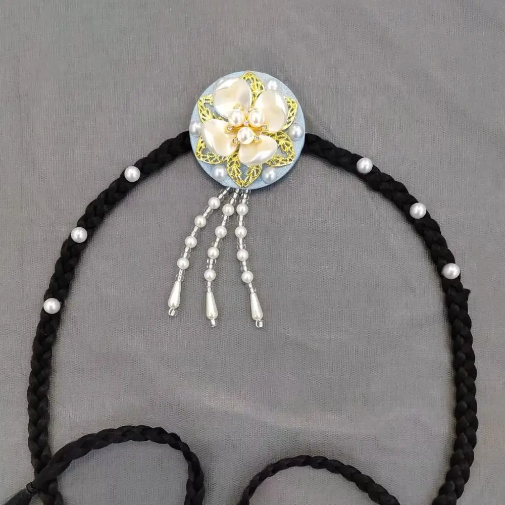 

Gift Flower Hanbok Wig Headdress Tassel Pearl Korea Ethnic Style Hairband Elegant Classical Stage Dance Hair Hoop Ladies