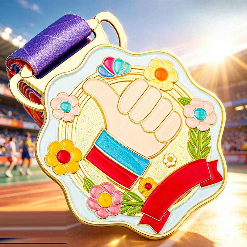 Customized Thumb Pattern Metal Medal Gold, Silver, Bronze Children's Student Sports Competition Souvenir Decor Neck Hanging, 1Pc