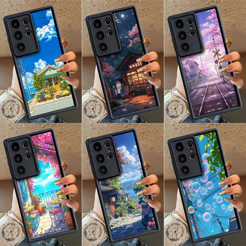 Anime Aesthetic Scenery Shockproof Phone Case For Samsung Galaxy S23 S24 S25 S26 Ultra S21 FE S20 Plus 5G Silicone Cover
