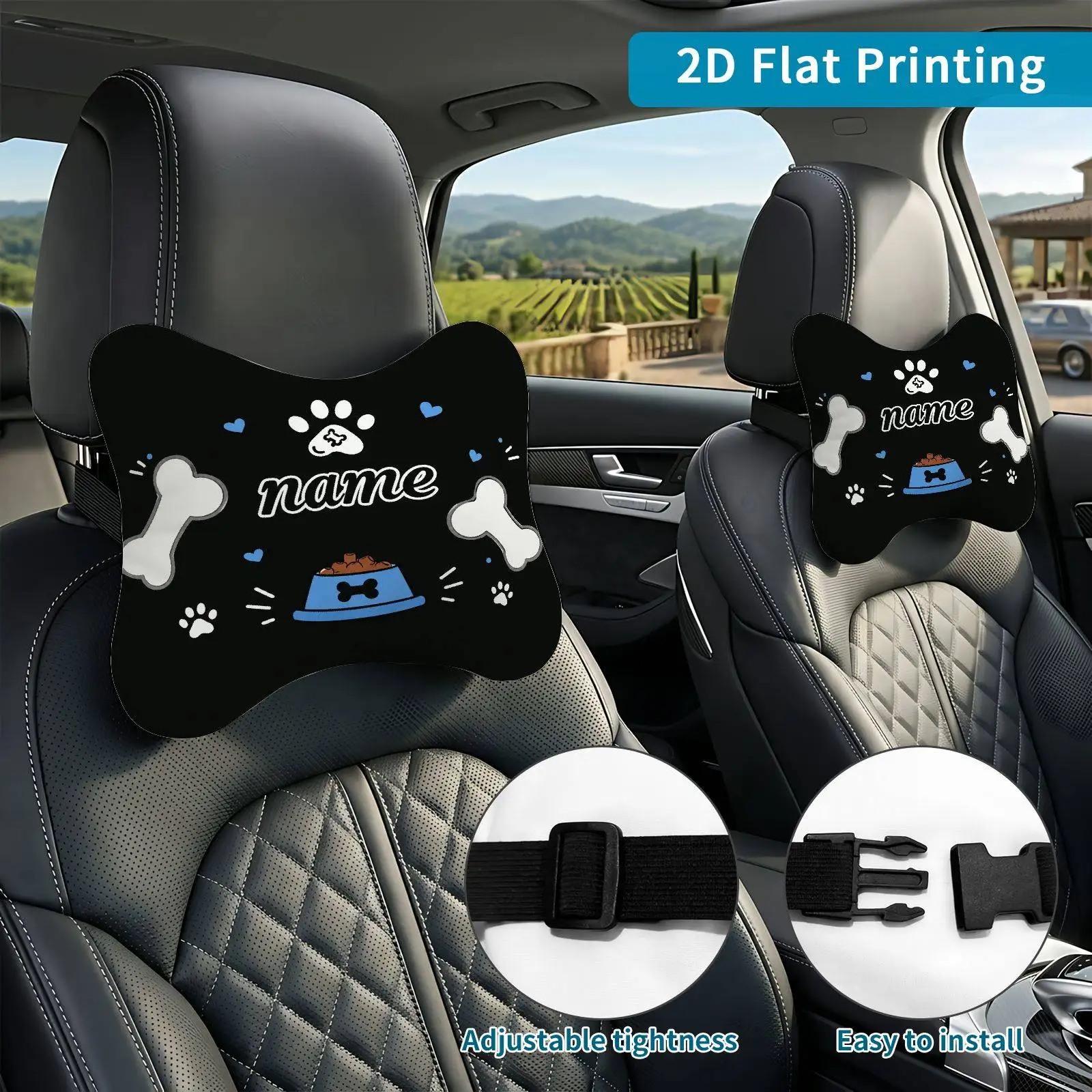 2pcs Dog Paw Bone Car Seat Headrest, Neck Support Cushion, Suitable For All Seasons Of Car Accessories, Dog Paw Bone Theme, Trav
