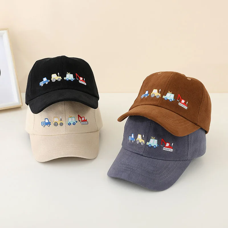 2-6Year Children Baseball Cap Cartoon Car Embroidery Duck Tongue Caps Fashion Boys Curved Eave Duckbill Hat Kids Sunshade Visors