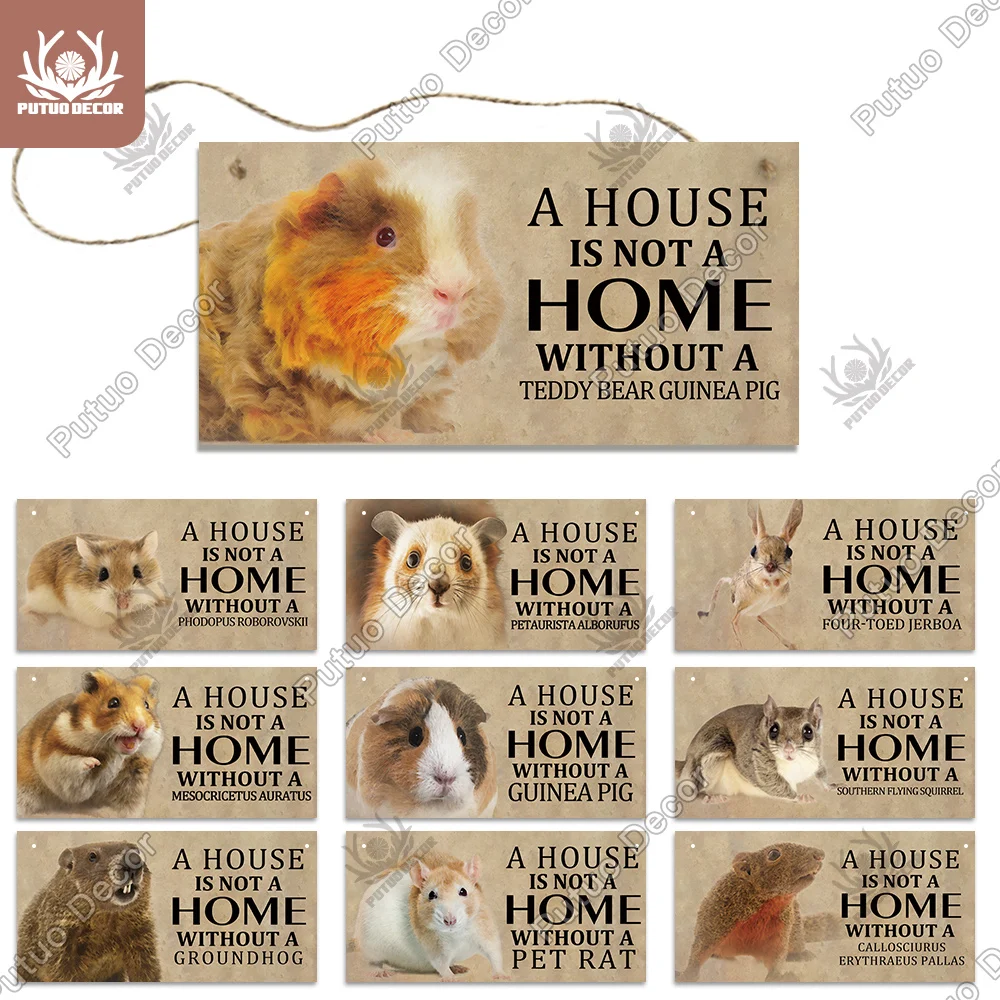 Putuo Decor Pet Mouse Sign Wood Hanging Plaque Wood Signs Guinea Pig Lovely Friendship Wooden Pet Rat Mouse House Wall Decor