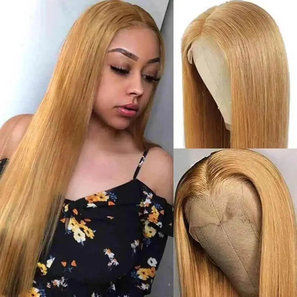 

Медовые блондинки парики человеческие волосы костяные прямые парики 13x4 HD прозрачные парики из натуральных волос на кружеве спереди # 27-дюймовый парик медового цвета