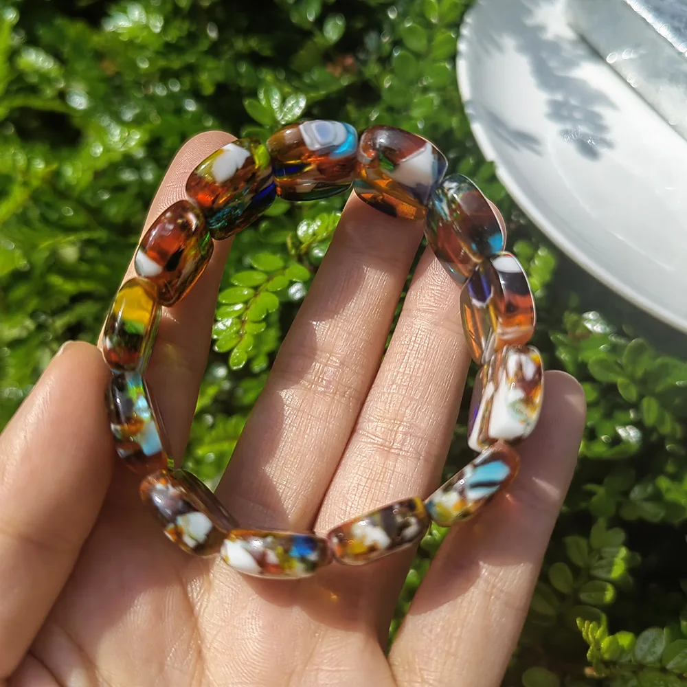 1 قطعة الزجاج الرجعية اللون كريستال موران الأزهار القطع الناقص Lampwork زهرة سوار للنساء خمر هدية حفلة عناصر رخيصة مستطيل #5