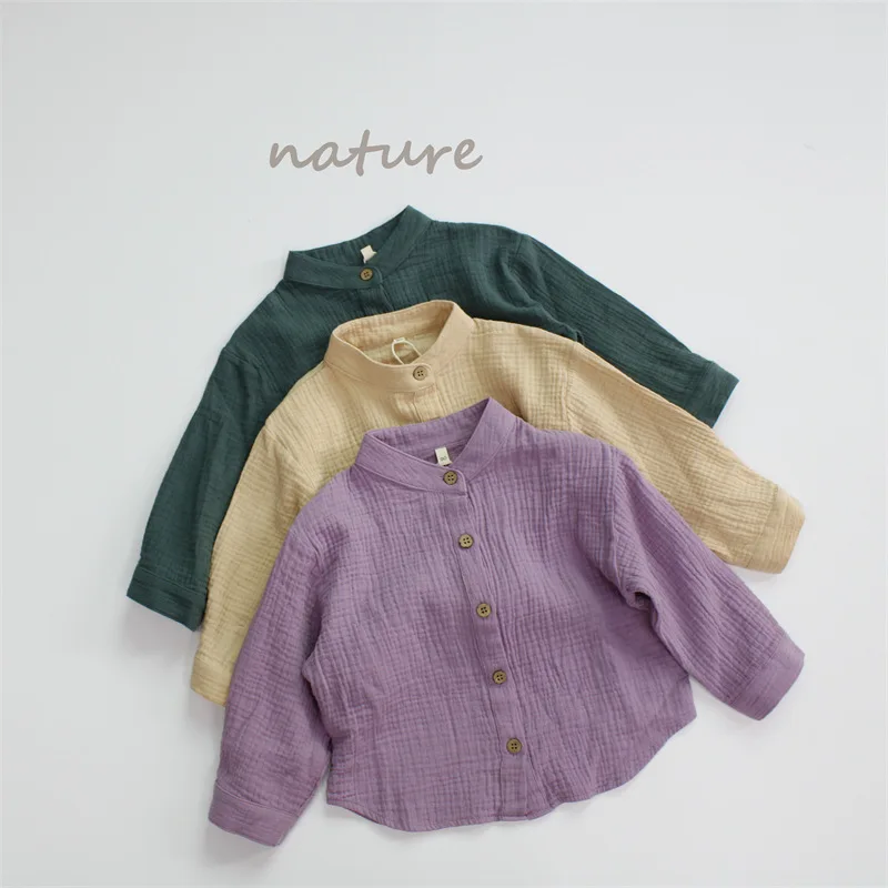 

Lapel Shirt New Boys Grils Children Autumn Top Long Sleeves Solid Fashionable Korean Cotton Soft Comfortable Loose
