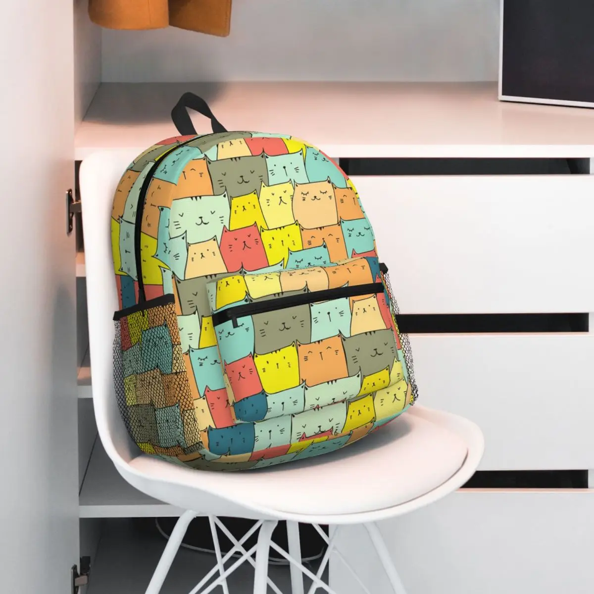 Colorful Cat Kitten Pattern Backpack Student BookBag Kids School Bag Laptop Shoulder Bags for Boys Girls
