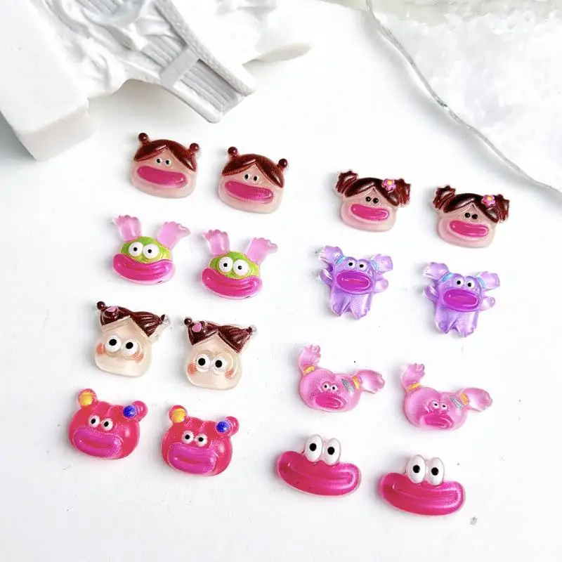 50PCS Resin Funny Big Mouth Monster Nail Art Charms Cartoon Cute Sausage Mouth Girl  Nail Decoration DIY Phone Case Hairpin Nail