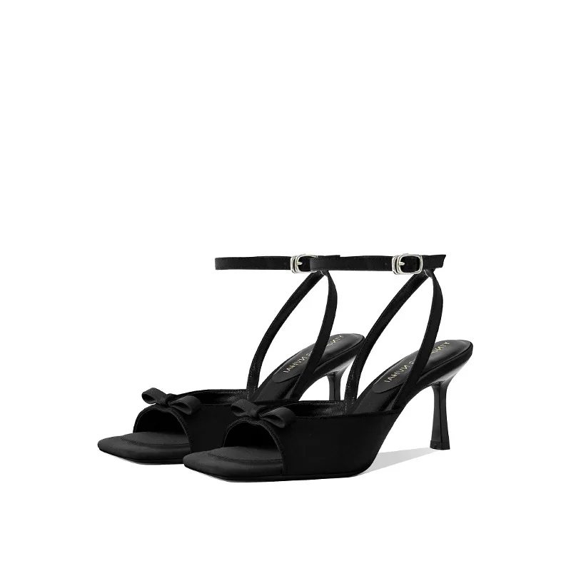 Women's Black/Silver Metallic Open Toe Ankle Strap Stiletto Heel Sandals for Wedding Party Office Dress Shoes Q-019