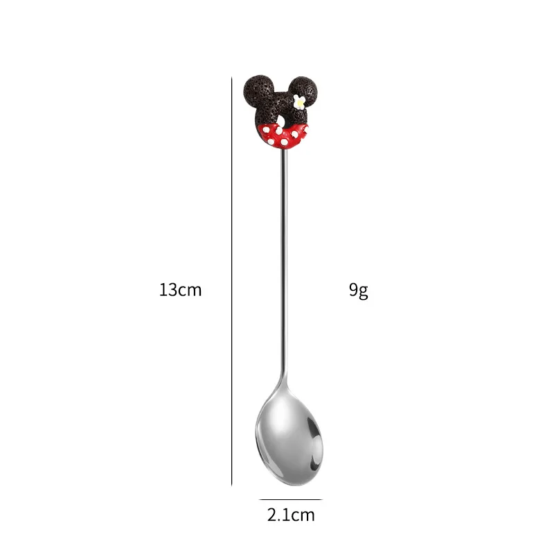 Disney Mickey Spoon Kawaii Cartoon Long Handled Stainless Steel Coffee Spoon Household Fall Prevention Heat Resistant Spoon