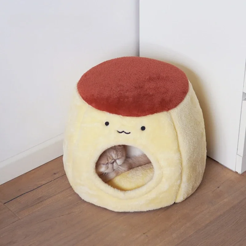 Closed Cat's Nest  Beds Pudding Shape Design Plush Dog Nests Winter Warm Can Be Dismantled and Washed Pet Products Supplies