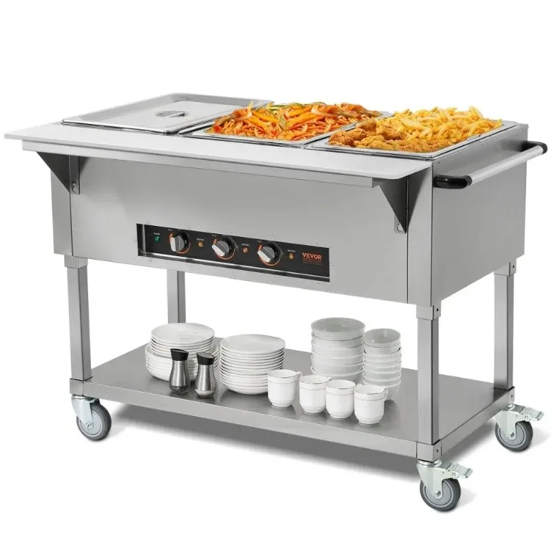 

Commercial Stainless Steel 3 Pan Electric Warmer Buffet Catering Steamer 1500W Server with Wheels for party Restaurant