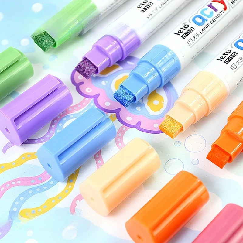 8.0MM Large Capacity Acrylic Markers Square Broad Tip Layerable Ink Non‑bleed Paper Art Graffiti Drawing Marking Pens