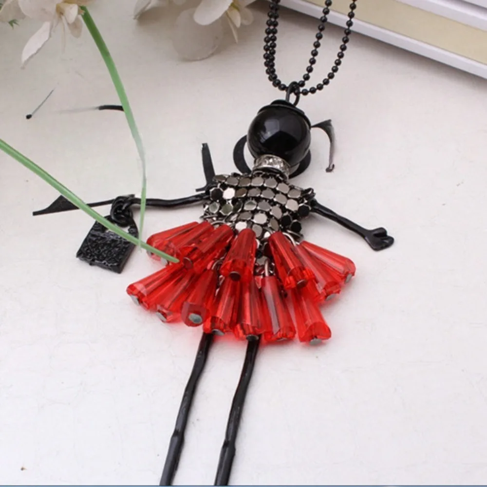Creativity Lolita Crystal Dress Girl Handbag Pendant Necklace Sweet Fashion Double Layer Beaded Sweater Chain for Women Jewelry