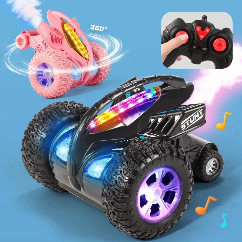 

2,4G RC Car Stunt Toy для мальчиков и девочек с распылителем 360° ° Электрическая вращающаяся игрушка со светом и звуком, подходящая для детей