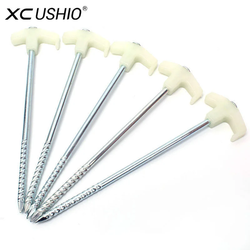 2/4/8/10Pcs Ultralight Camping Tent Pegs 25cm Florescent Long Screw Thread Tent Stakes Steel Tent Nails Outdoor Tent Accessories