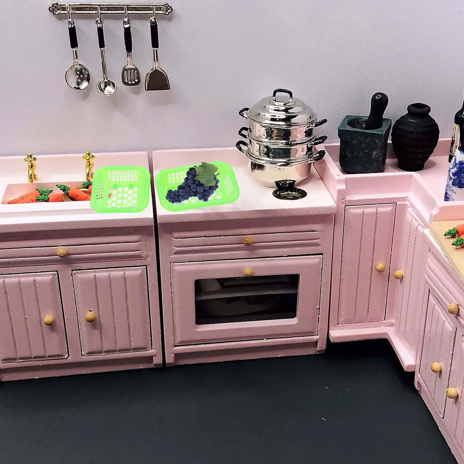 

Набор из 8 миниатюрных декоративных корзинок для дома, масштаб 1:12, пластиковые модели корзин для хранения, для поделок и детских комнат, мини-модели корзинок