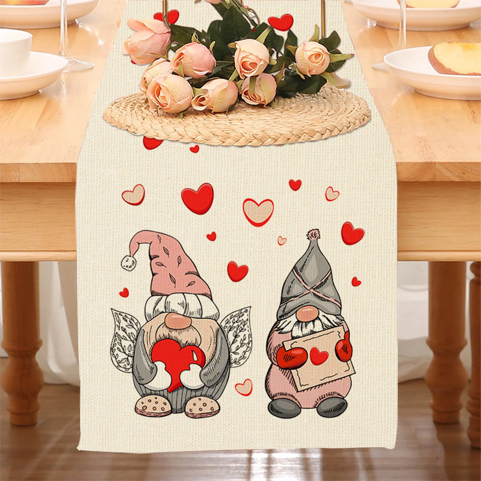 

Valentine's Day Table Flag Car Faceless Doll Pattern Home Decoration Tablecloth Party Atmosphere Decoration Props Winter Table