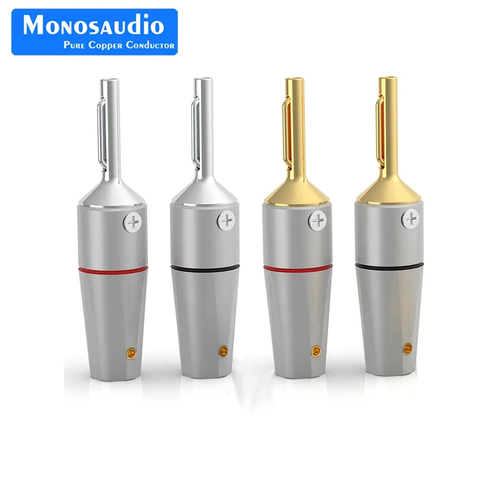 4mm Spring Type Pure Copper Banana Plugs Monosaudio B802 HiFi Gold Plated/Rhodium-plated Banana Connector for DIY Speaker Cables
