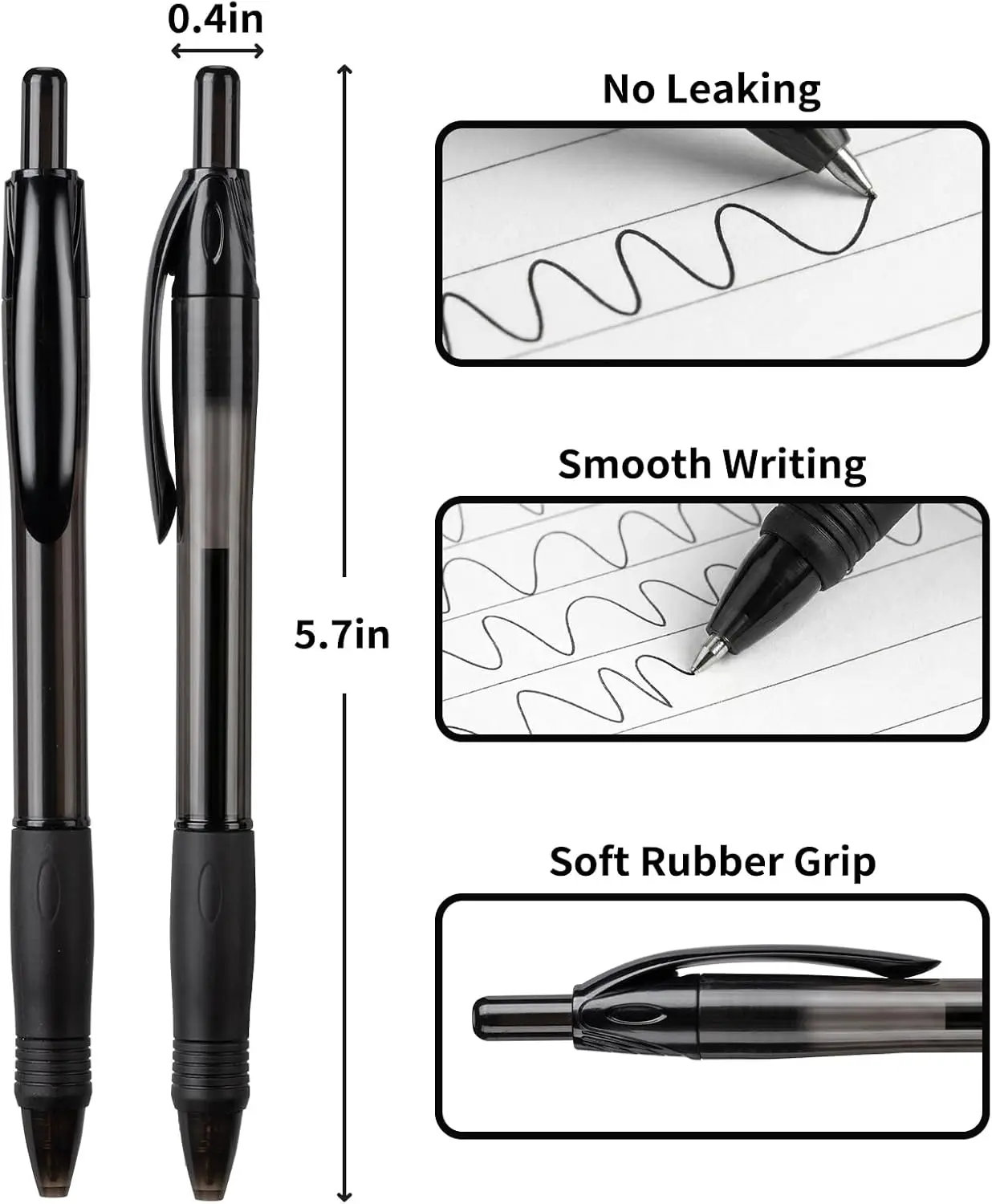 Retractable Ballpoint Pens, 30 Pack Pens Bulk Black Ink Click Pens with Soft Grip, Medium Point (1.0mm), Smooth Writing No Bleed for Office, School, Nurse, Server, Note Taking, Journaling