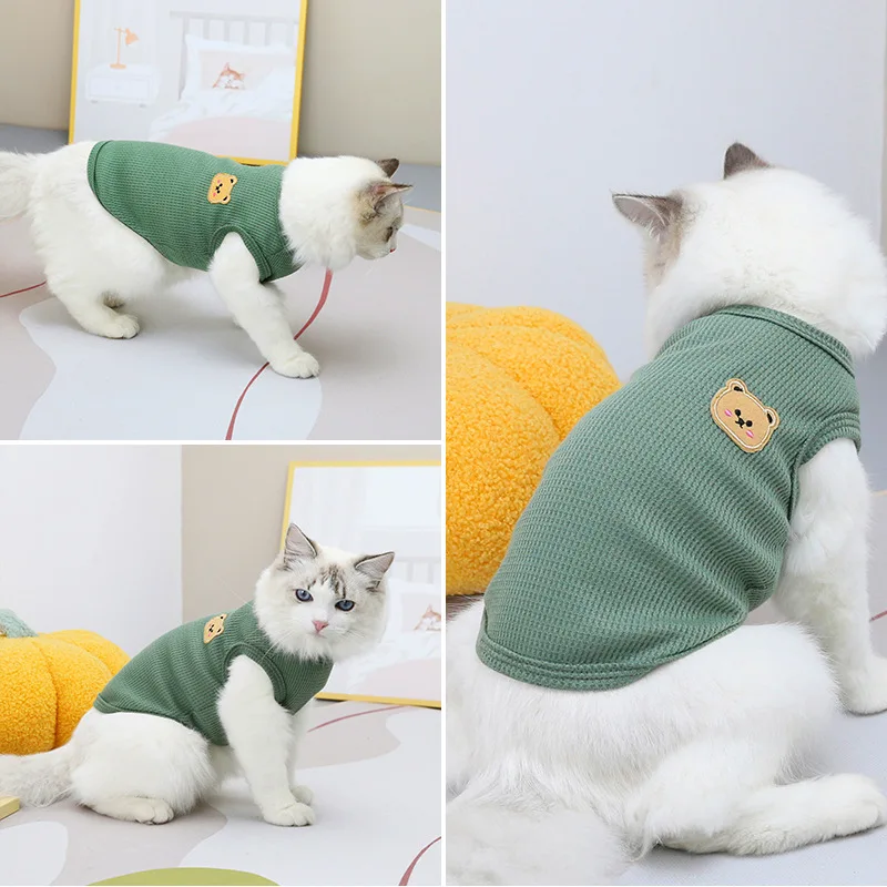 Pet Cat Clothes Bear Print Vest Puppy Kitten Crew Neck Sleeveless T-shirt  Spring Summer Casual Clothing for Small Medium Dogs