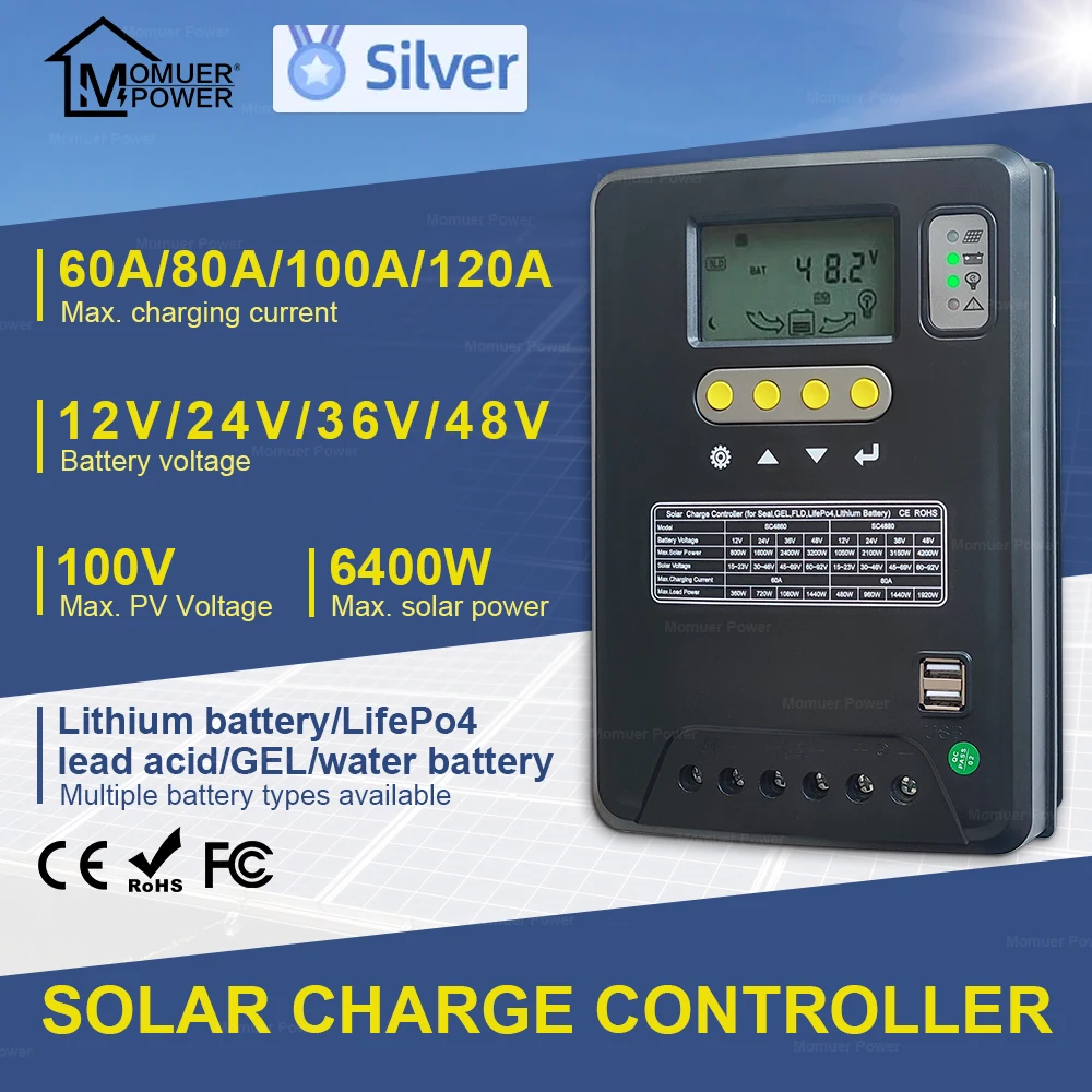 

Solar Charge Controller 60A 80A 100A 120A with LCD Load Solar Controller 12v 24v 36v 48v PWM Solar Battery Charger NOT MPPT