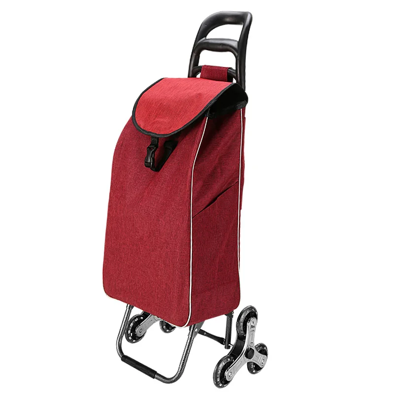 Foldable Shopping Cart Free Installation Grocery Portable Stainless Steel Trolley Waterproof Fabric Storage Bag Big Wheels