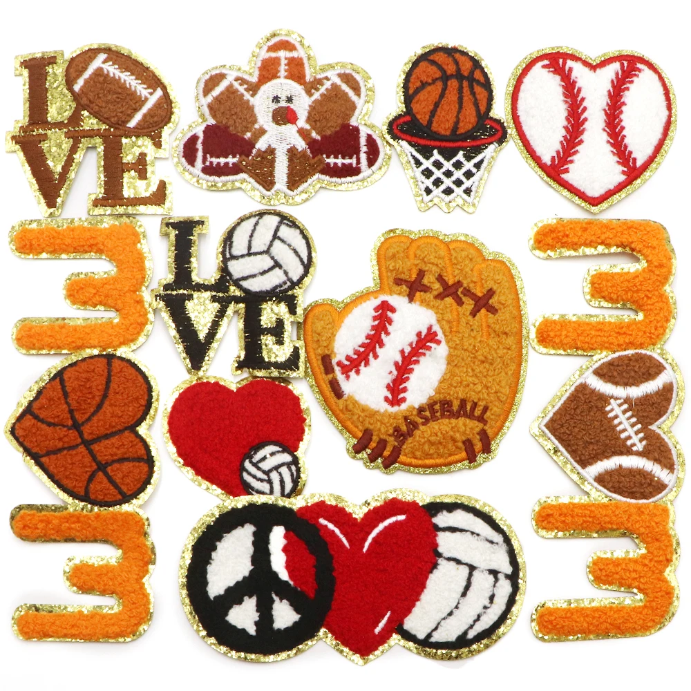 1pc Baseball Basketball Chenille Stickerei Patch Eisen auf Patches für Kleidung Thermo kleber Patches auf Kleidung Jacke Abzeichen – Detail 1