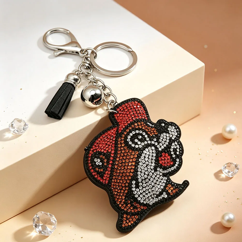 Bling Rhinestone Squirrel Keychain with Tassel Bell, Cute Animal Bag Charm Llavero