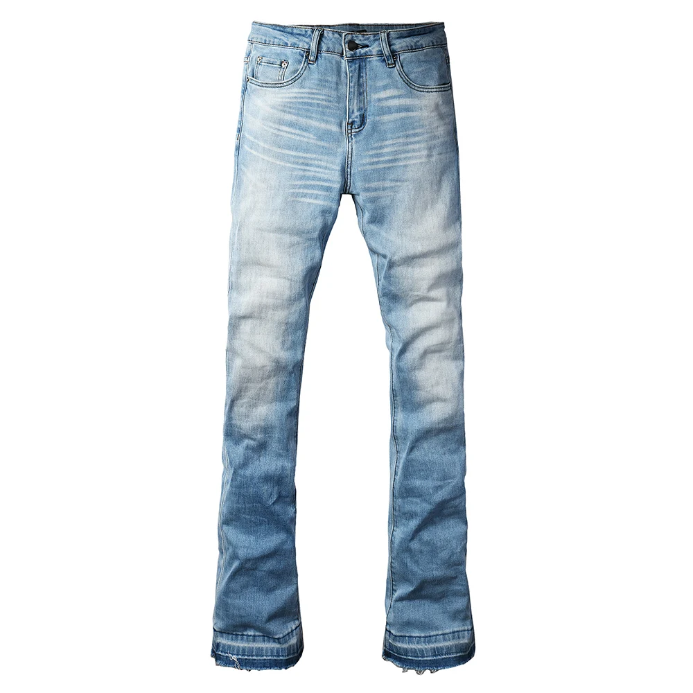 Men Light Blue Boot Cut Denim Jeans Casual Classic Released Hem Pants Long-Legged Trousers for Tall High Quality