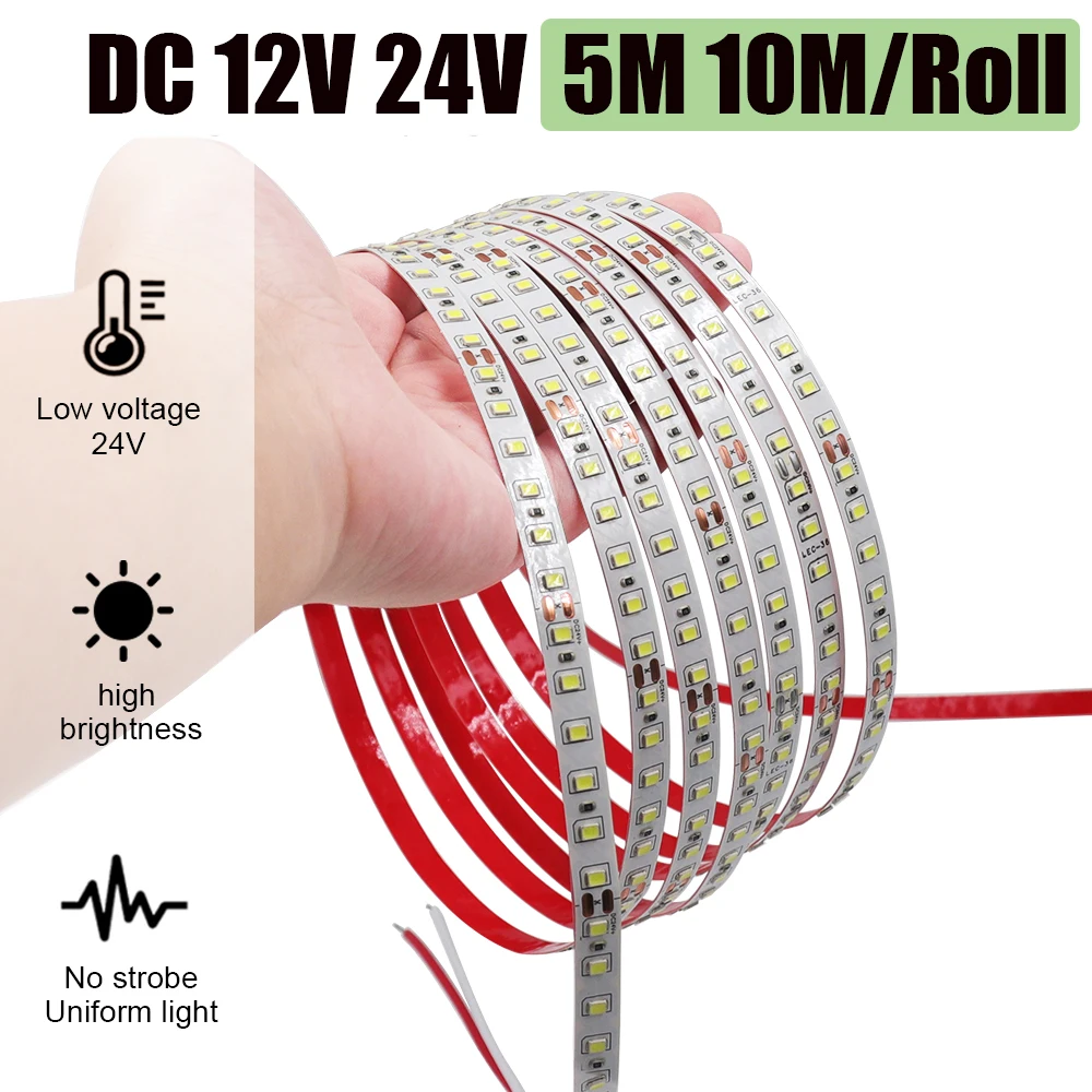 5M 10M/Roll LED Strip DC 12V 24V SMD 2835 120LEDs/M White/Warm White Home Decoration Lamp Flexible Ribbon Tape Rope Lights