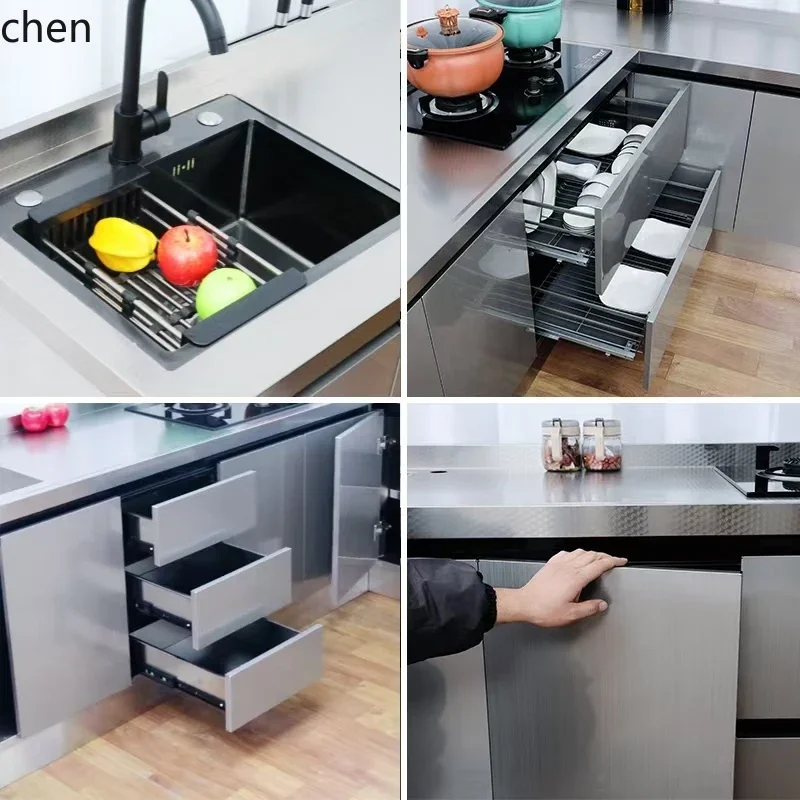 DSAStainless Steel Kitchen Cabinet Simple Stove Integrated Cabinet Household Economical Storage Bowl