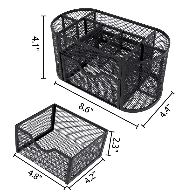 Desk Organizer, Pen Holder with Drawers Pencil Holder for Desk Mesh Office Supply Organizer and Storage, Black