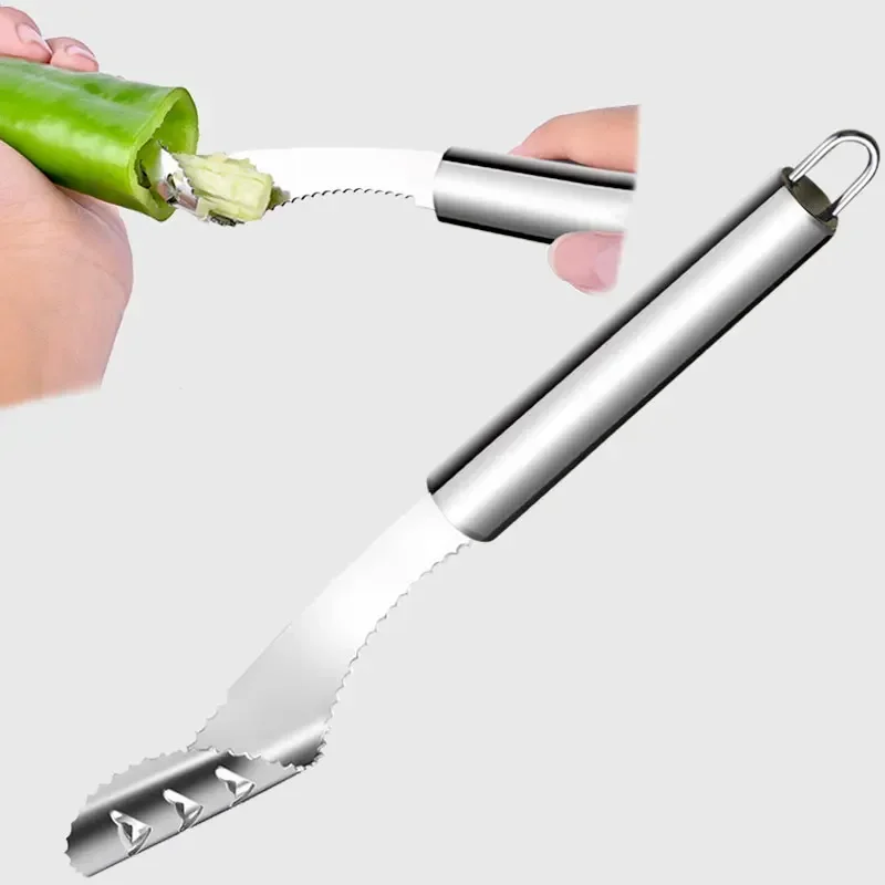 Stainless Steel 2-in-1 Jalapeno Corer Tool With Serrated Edges Pepper Seed Core Remover Kitchen Gadgets Pepper Corer