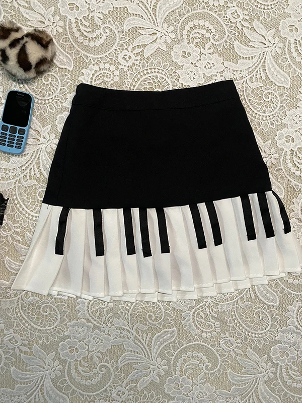 

Original Piano Bla White Vintage f-length Skirt Women's A-line Skirt Commute Korean Sle Polyester Cotton Blend