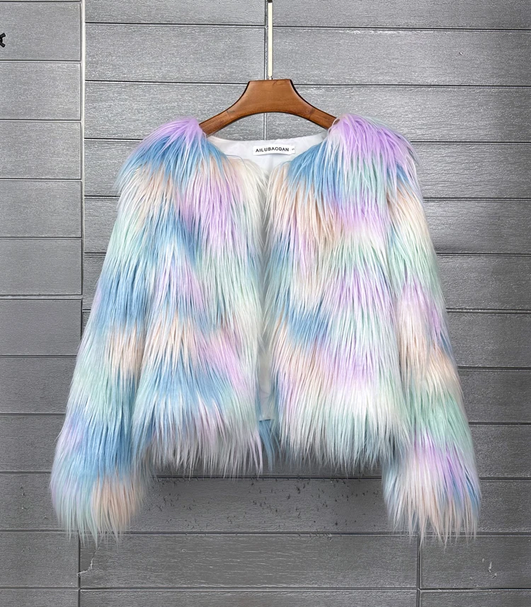 Original Design Colourful Faux Fur Coat Female Jacket Lady Shaggy Outerwear Women\'s Winter Coats Factory Direct Sales Promotion