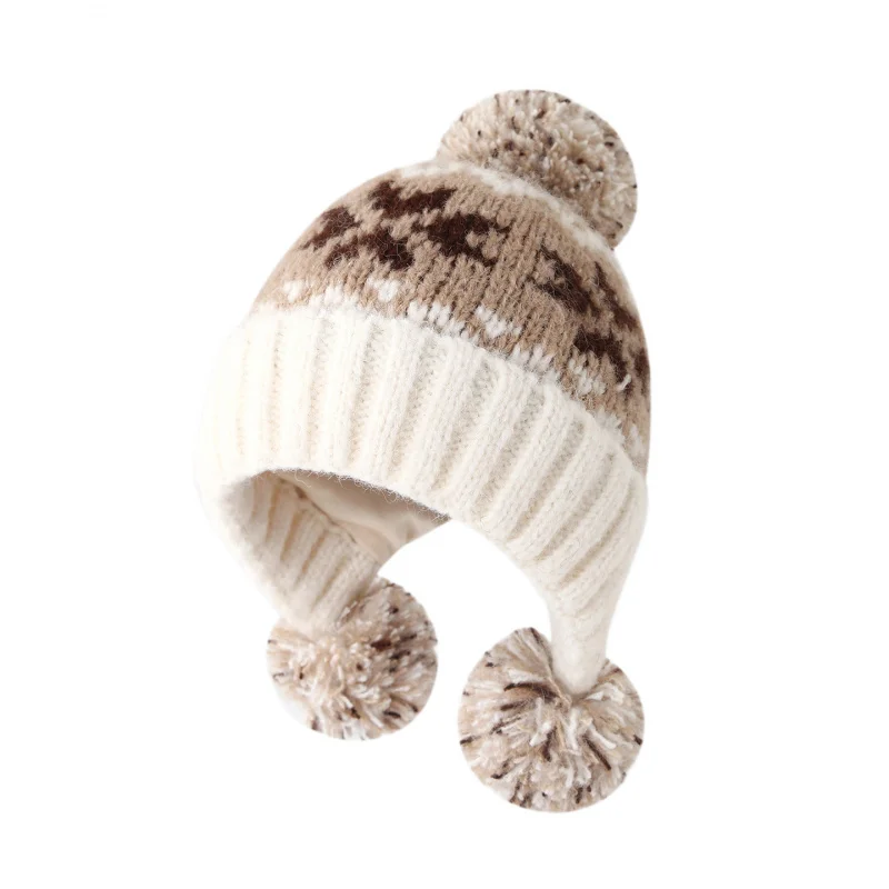 قبعة محبوكة لعيد الميلاد من American Retro Atmosphere للأطفال، قبعة محبوكة دافئة للخريف والشتاء مع حماية للأذن وبوم بوم #5