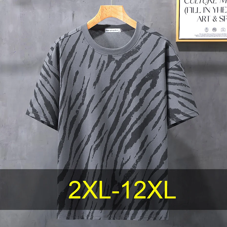 

10XL 12 XL Plus Size T Shirt Men Summer Short Sleeve T-shirt Zebra Stripes Print Summer Tops Tees Male Big Size 12XL Tshirt