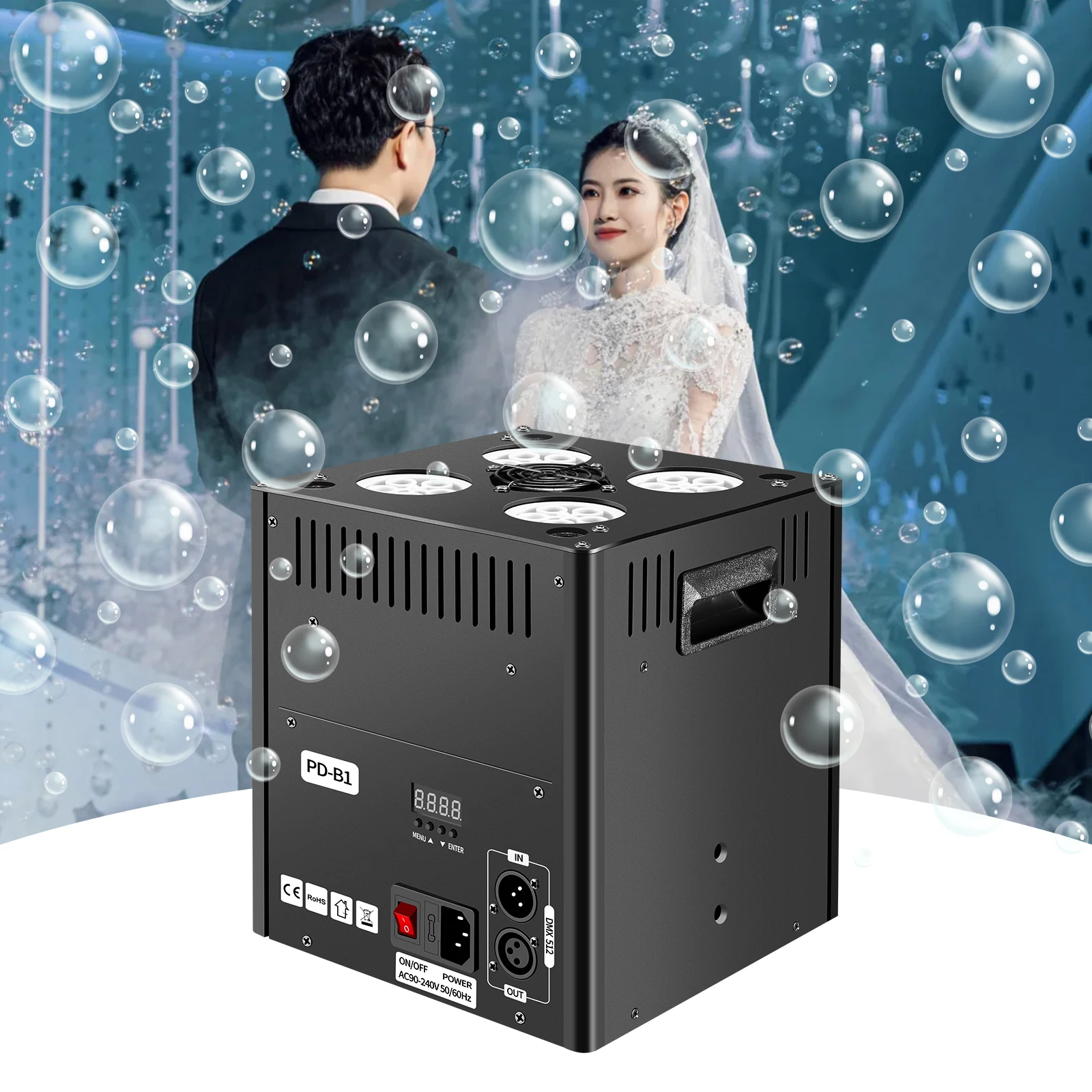 Máquina de burbujas de humo DMX512, controlador remoto, equipo de efecto de iluminación de escenario para DJ, discoteca, boda, Bar, máquina de