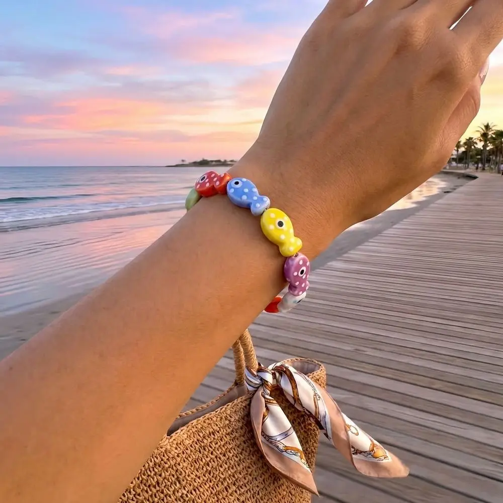 

Creative Beaded Small Fish Bracelet elastic rope Colorful Fish Bangle Adjustable Boho Bohemian Beach Jewelry Women