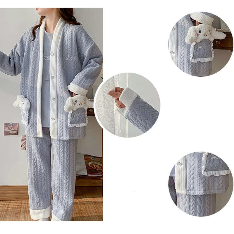 Autumn Winter Fashion Maternity Pajamas Cotton Coat Pants and Breast Feeding Tops Three Pieces Leisure Pregnant Women Homewear