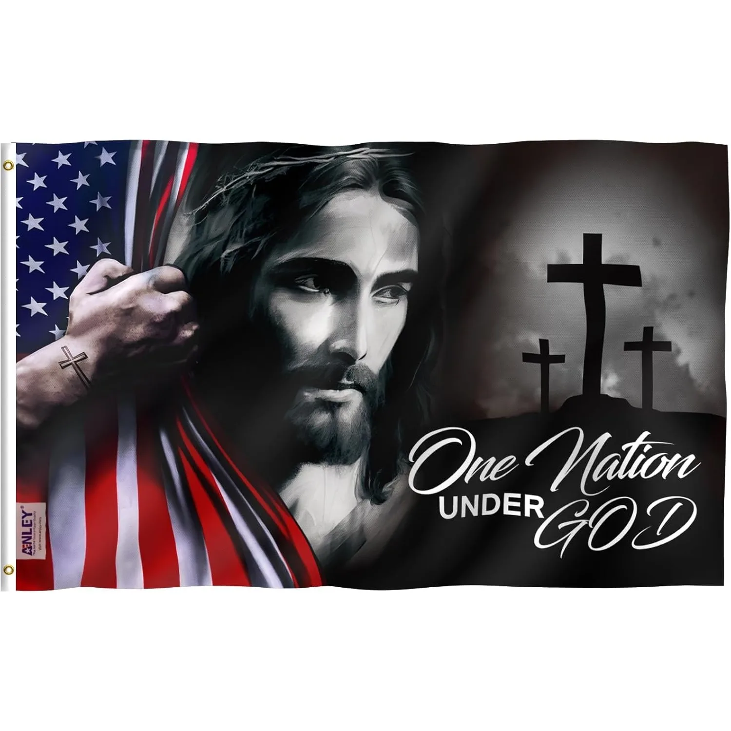 Anley 3x5 Foot One Nation Under God Flag - Good Friday Christian Jesus American Flags