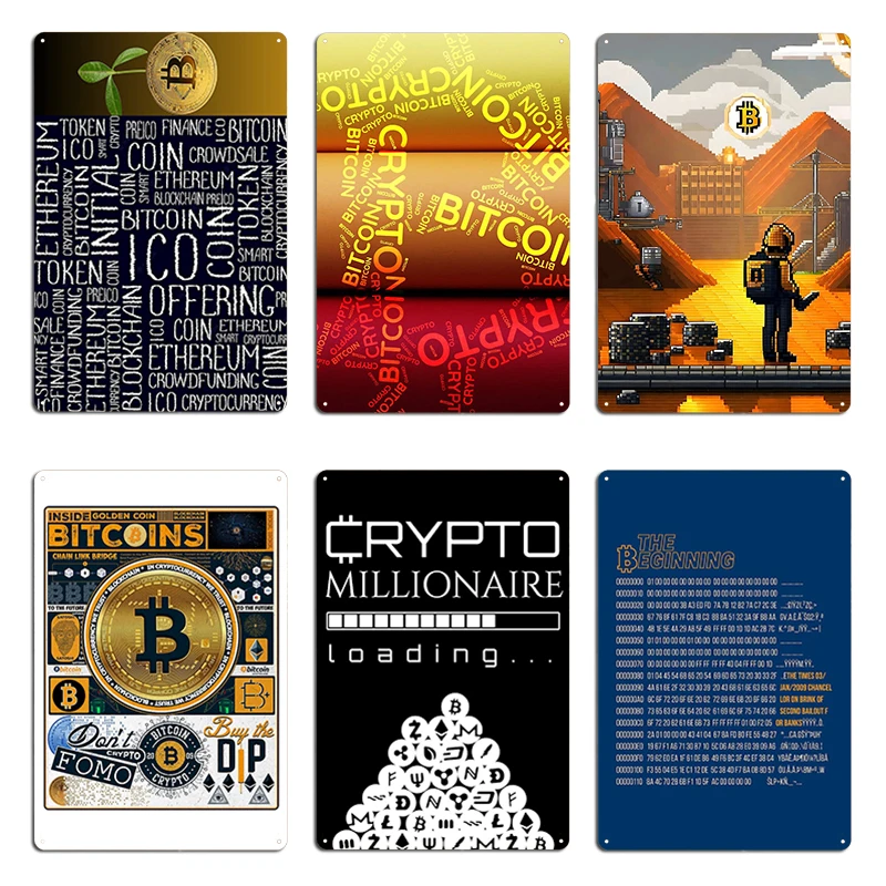 Crypto Bitcoin Genesis Block by Satoshi Nakamoto Message Metal Rusty Cinema Pub Plates Customize Cinema Tin Sign Poster