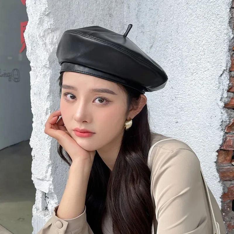 Fashion Felt 100% High Quality Real Leather Beret Hat Women Cap Female Ladies Beret Girls For Spring Autumn Pumpkin Hat